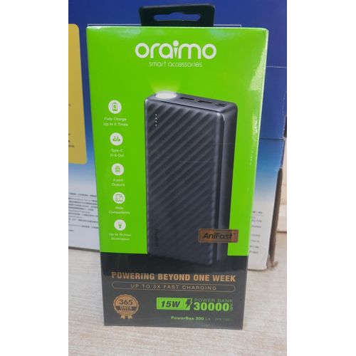 GET ORIGINAL BRAND NEW EDITION Oraimo PowerBox 300 Lit OPB-1301 30,000mAh Lightweight High-Speed Power Bank(Oraimo PowerBox 300 Lit 30000mAh 15W Power Bank-Dark Gray/Black