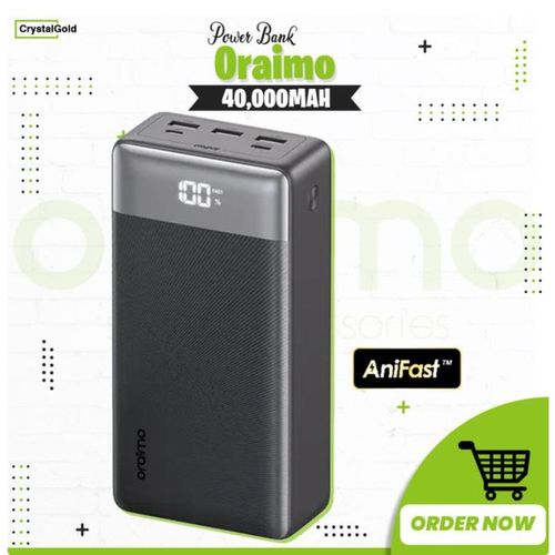 Oraimo PowerBox 400 Vision – 40000mAh, 22.5W Fast Charging, 4-Output LED Display Power Bank(Oraimo POWERBOX 400 VISION (OPB-7400Q) 40000mAh 22.5W fast charging POWER BANK  with 2 Inputs, 4 Outputs)