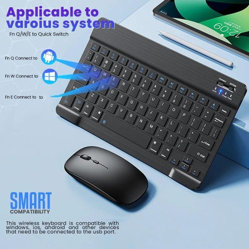 Bluetooth Wireless Keyboard & Mouse Combo – Slim, Silent & Rechargeable Universal Compatibility with Phones, Tablets & PCs(Rechargeable Wireless Keyboard & Mouse Combo FOR PC & Smart TV)- Black