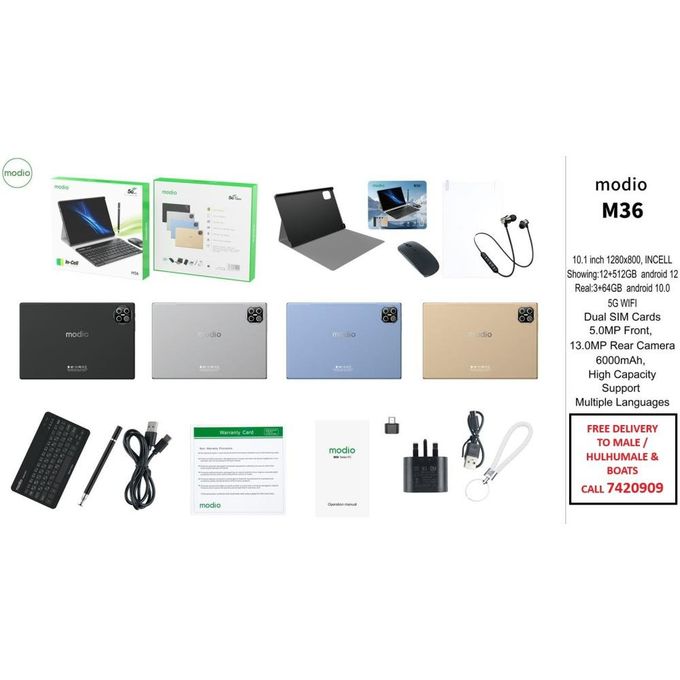 Modio M36 Tablet PC 12GB RAM 512GB ROM virtual storage 10.1 Inches In Cell, Dual Sim, Dual cameras, Wireless Keyboard and Mouse, Flip case cover(Modio M36 12GB 512GB 5G WIFI 10.1INCHES DUAL SIM CARDS)