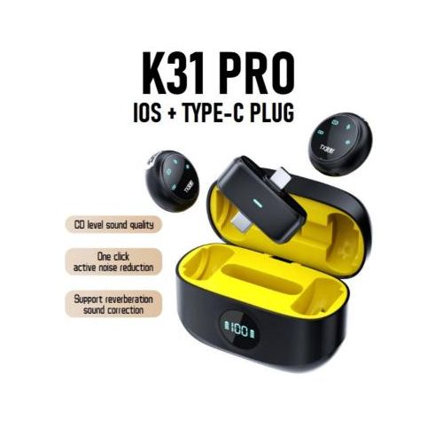 ORIGINAL K31 Pro Lavalier Wireless Microphone noise cancellation long Battery Life, Plug and Play, Clip-on Design magnetic buckle Portable Lapel Mic Charging case for multi-purpose use