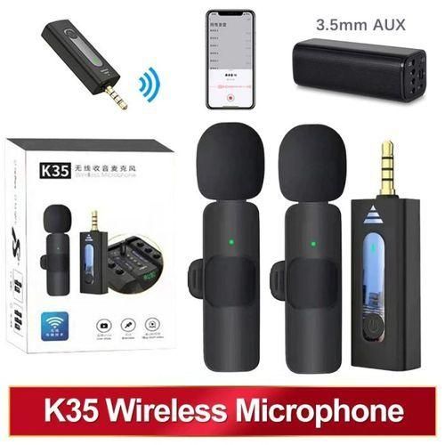 Lapel K35 Wireless Microphone – High-Quality Audio For Content Creation-K35 Portable Wireless Lavalier Mic – One-Touch Setup for Quick Recording(K35 wireless double Microphone)