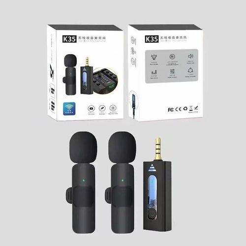 Lapel K35 Wireless Microphone – High-Quality Audio For Content Creation-K35 Portable Wireless Lavalier Mic – One-Touch Setup for Quick Recording(K35 wireless double Microphone)