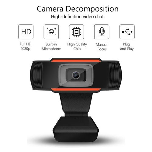 Full HD Plug and Play 1080P USB Webcam with Built-in Microphone for Clear Video Chat and Remote Office Communication-Full HD 1080P PC Webcam with Clear Audio Mic, Plug & Play USB Connection