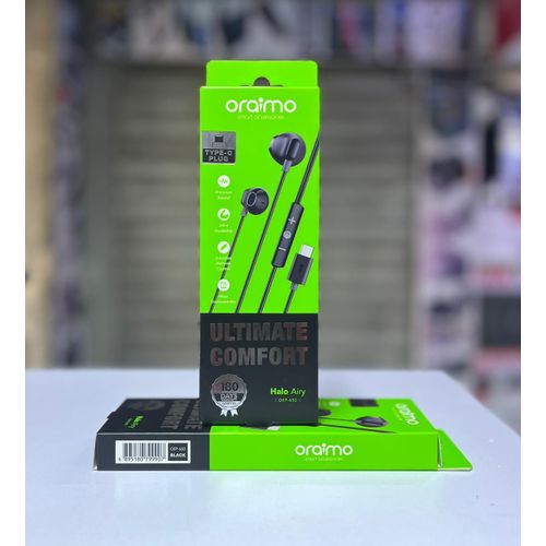 Oraimo Halo Airy OEP-650 – Type-C Earphones With Ultimate Comfort And Crystal-Clear Sound-Oraimo Halo Airy Type-C Wired Half-In-Ear Earphones with Deep Bass, 3-Button Remote & Durable Design.