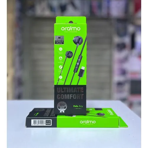 Oraimo Halo Airy OEP-650 – Type-C Earphones With Ultimate Comfort And Crystal-Clear Sound-Oraimo Halo Airy Type-C Wired Half-In-Ear Earphones with Deep Bass, 3-Button Remote & Durable Design.