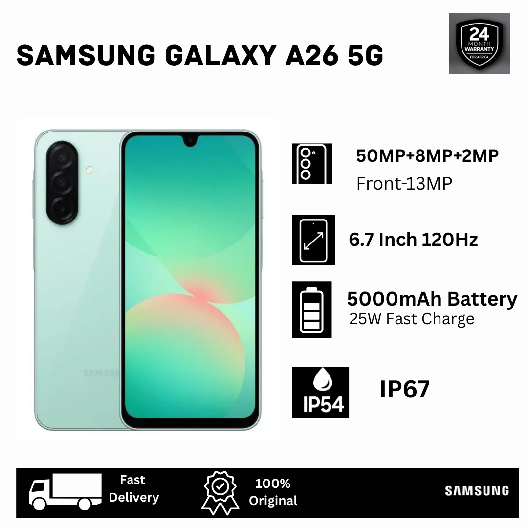 [Exclusive Discount🔥🔥] Samsung Galaxy A26 5G 256/128GB+8GB 6.7" 120Hz Super AMOLED Dual SIM (50+8+2)MP Camera 5000mAh Battery 25W Fast Charging IP67 Android 15+(6 OS Updates) Galaxy AI Smartphone