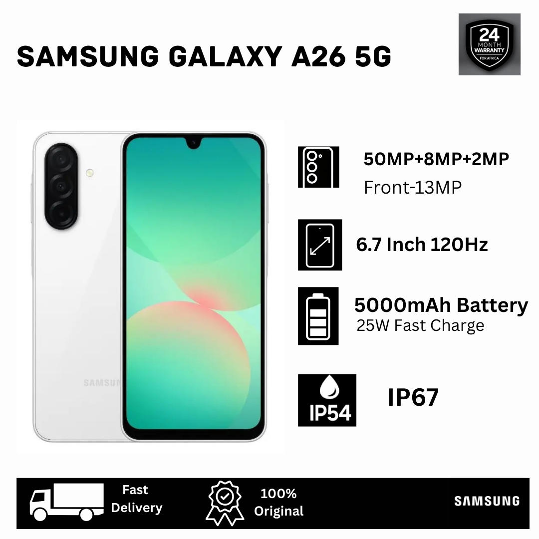 [Exclusive Discount🔥🔥] Samsung Galaxy A26 5G 256/128GB+8GB 6.7" 120Hz Super AMOLED Dual SIM (50+8+2)MP Camera 5000mAh Battery 25W Fast Charging IP67 Android 15+(6 OS Updates) Galaxy AI Smartphone