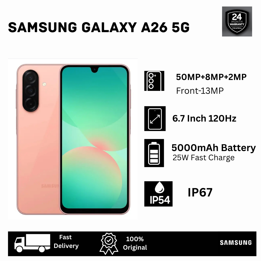 [Exclusive Discount🔥🔥] Samsung Galaxy A26 5G 256/128GB+8GB 6.7" 120Hz Super AMOLED Dual SIM (50+8+2)MP Camera 5000mAh Battery 25W Fast Charging IP67 Android 15+(6 OS Updates) Galaxy AI Smartphone