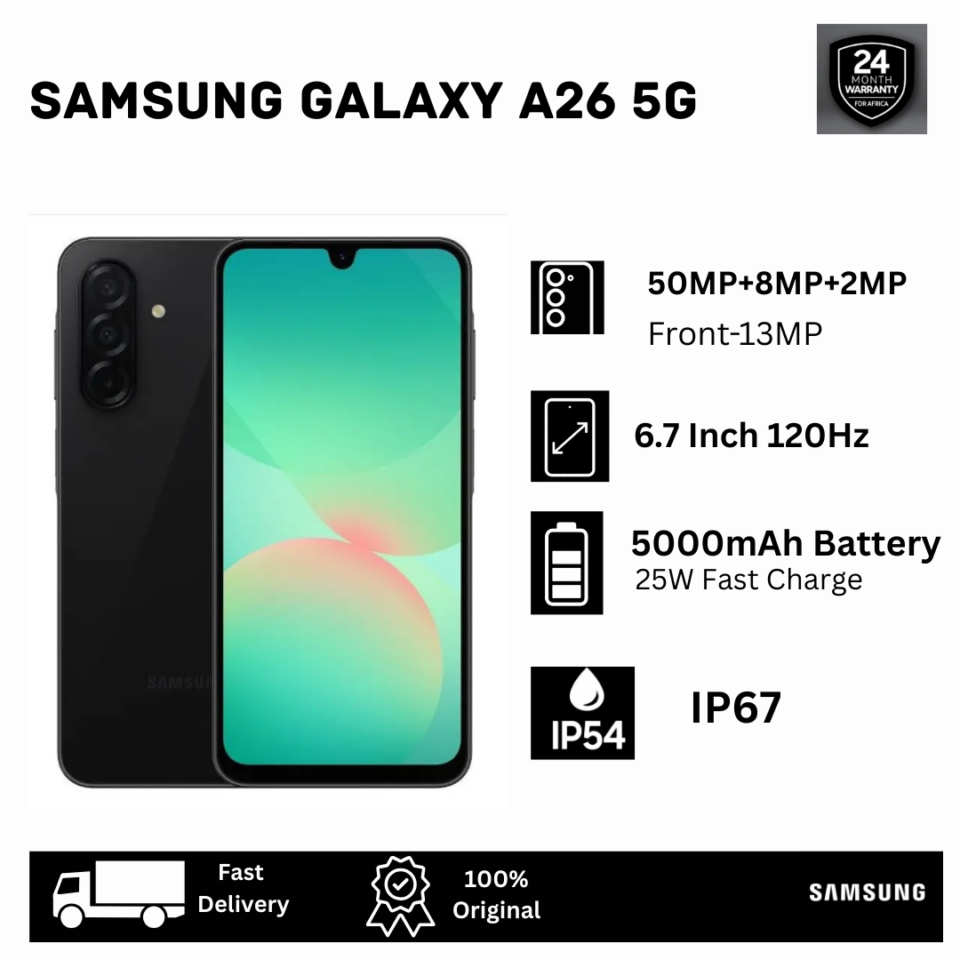 [Exclusive Discount🔥🔥] Samsung Galaxy A26 5G 256/128GB+8GB 6.7" 120Hz Super AMOLED Dual SIM (50+8+2)MP Camera 5000mAh Battery 25W Fast Charging IP67 Android 15+(6 OS Updates) Galaxy AI Smartphone