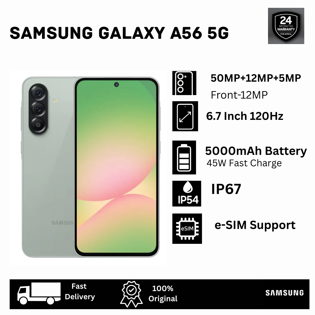 [Tech Week Offer] Samsung Galaxy A56 256/128GB+8GB 6.7" 120Hz Super AMOLED Display (50+12+5)MP Camera 5000mAh Battery Dual SIM/e-SIM 45W Charging On-Screen Fingerprint IP67 6 OS Updates Smartphone