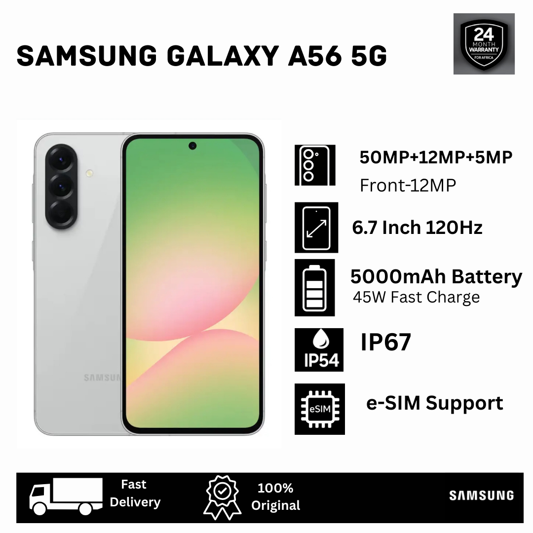 [Tech Week Offer] Samsung Galaxy A56 256/128GB+8GB 6.7" 120Hz Super AMOLED Display (50+12+5)MP Camera 5000mAh Battery Dual SIM/e-SIM 45W Charging On-Screen Fingerprint IP67 6 OS Updates Smartphone