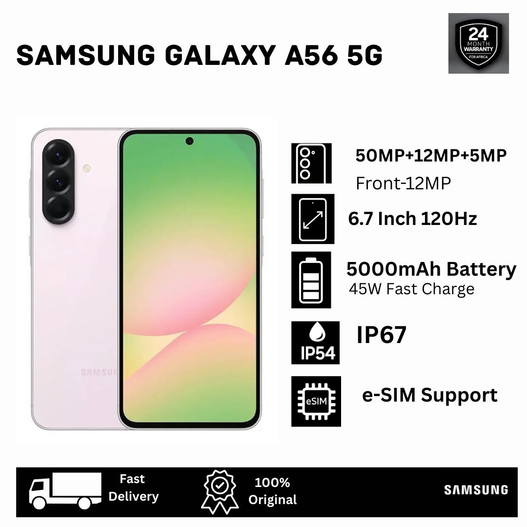 [Tech Week Offer] Samsung Galaxy A56 256/128GB+8GB 6.7" 120Hz Super AMOLED Display (50+12+5)MP Camera 5000mAh Battery Dual SIM/e-SIM 45W Charging On-Screen Fingerprint IP67 6 OS Updates Smartphone