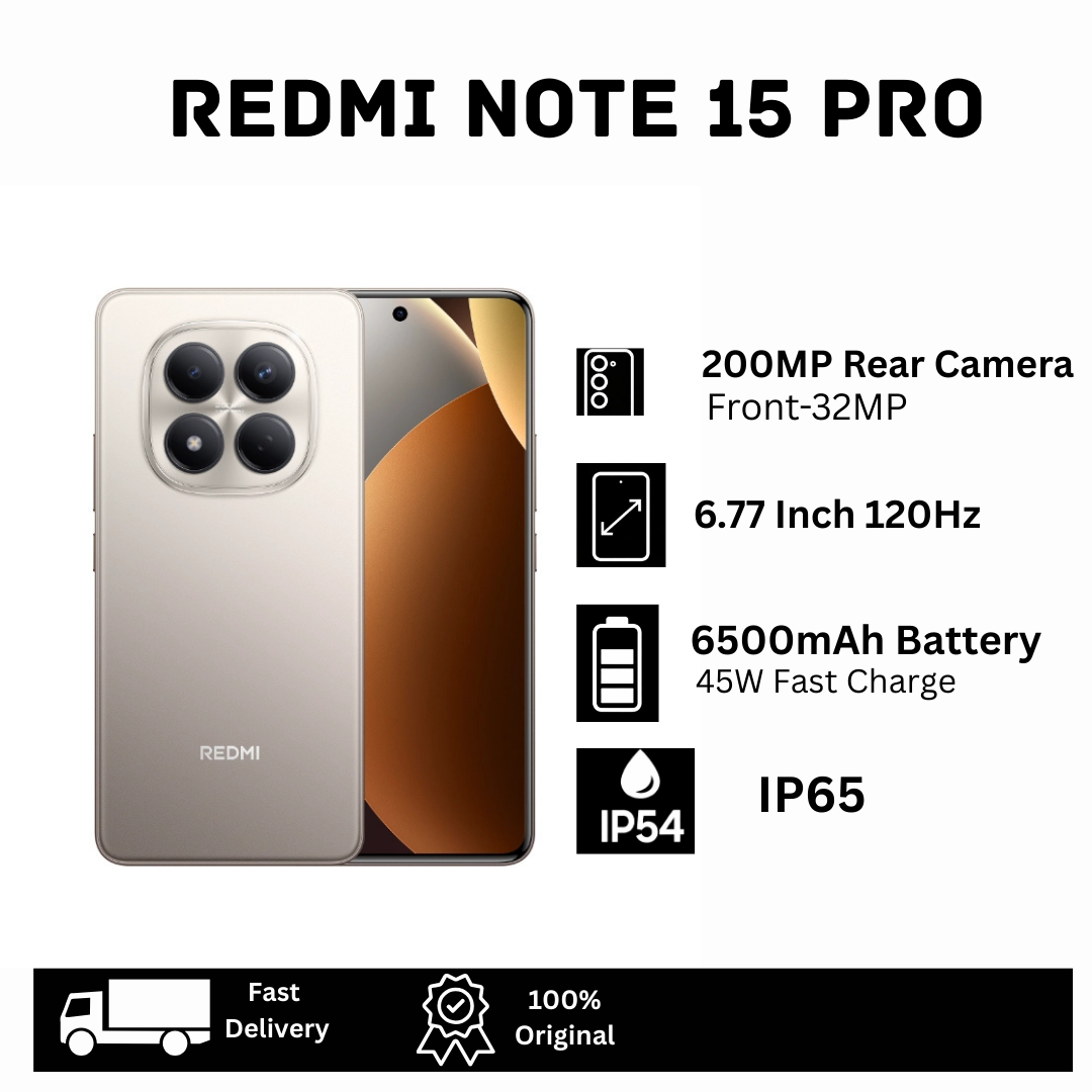 XIAOMI Redmi Note 15 Pro 256GB+16(8+8)GB 6.77" Curved AMOLED 120Hz Display (200+8)MP Camera 6500mAh Battery 45W Fast Charging On-Screen Fingerprint Dual SIM IP65 MTK Helio G200 Ultra AI Smartphone