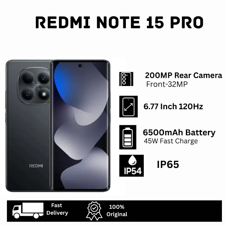 XIAOMI Redmi Note 15 Pro 256GB+16(8+8)GB 6.77" Curved AMOLED 120Hz Display (200+8)MP Camera 6500mAh Battery 45W Fast Charging On-Screen Fingerprint Dual SIM IP65 MTK Helio G200 Ultra AI Smartphone