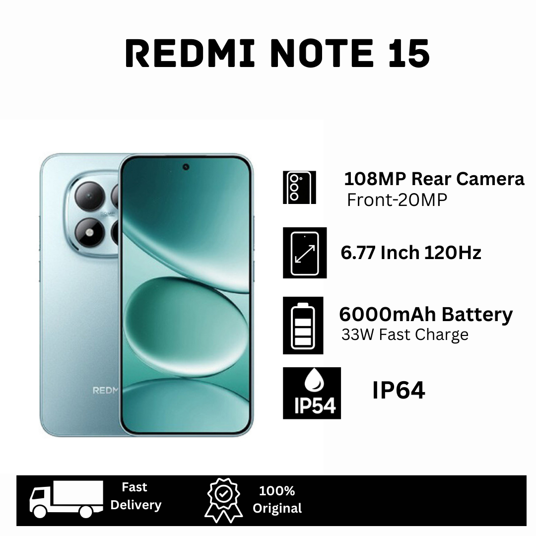 XIAOMI Redmi Note 15 256GB+16(8+8)GB 6.77" Curved 120Hz AMOLED Display Dual SIM 108MP Camera 6000mAh Battery 33W Charge IP64 On-Screen Fingerprint MTK Helio G100 Ultra Android AI Smartphone