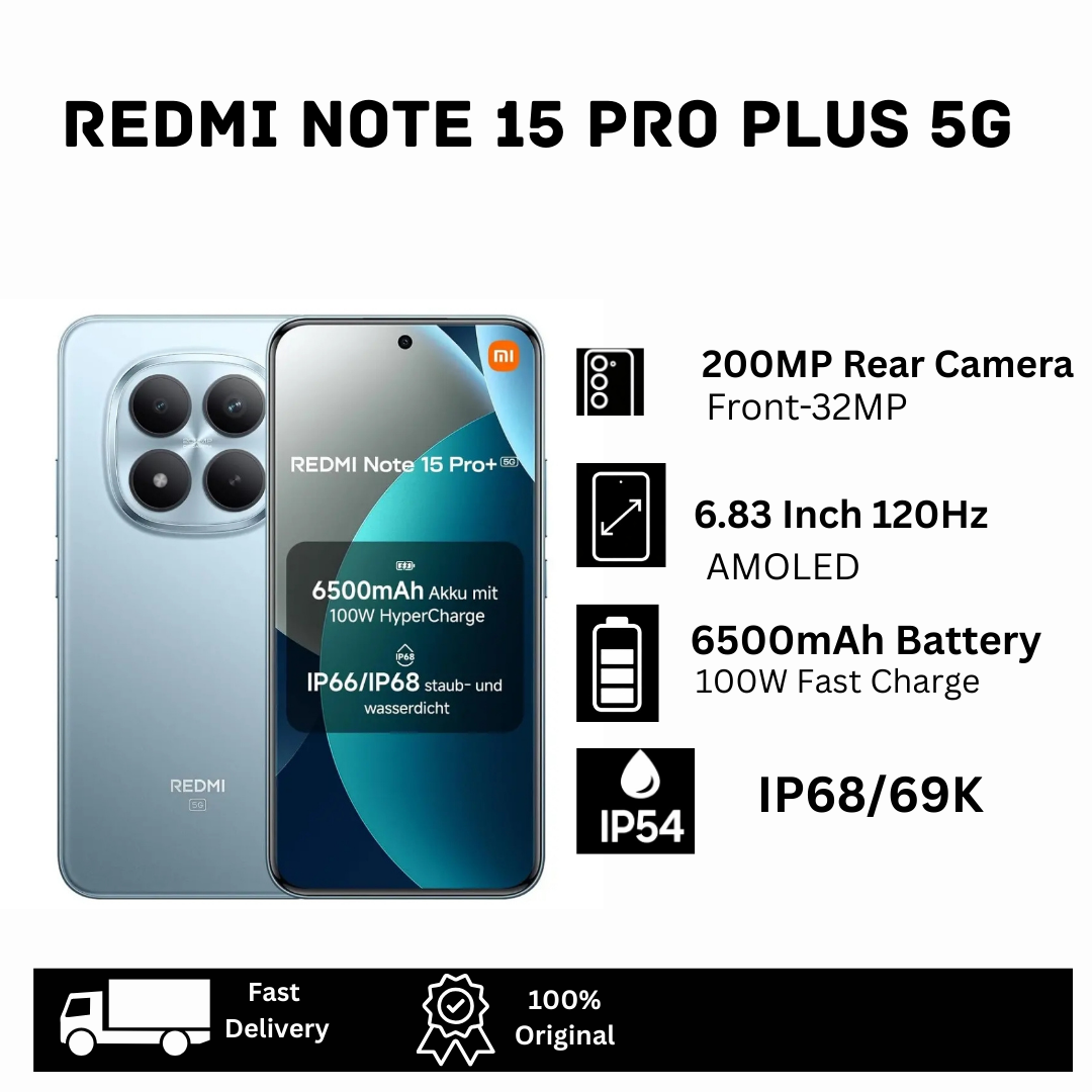 XIAOMI Redmi Note 15 Pro Plus 5G 512GB+24(12+12)GB 6.83" 3D Curved AMOLED 120Hz Display Dual SIM/e-SIM (200+8)MP Camera 6500mAh Battery 100W Charging On-Screen Fingerprint Note 15 Pro+ AI Smartphone