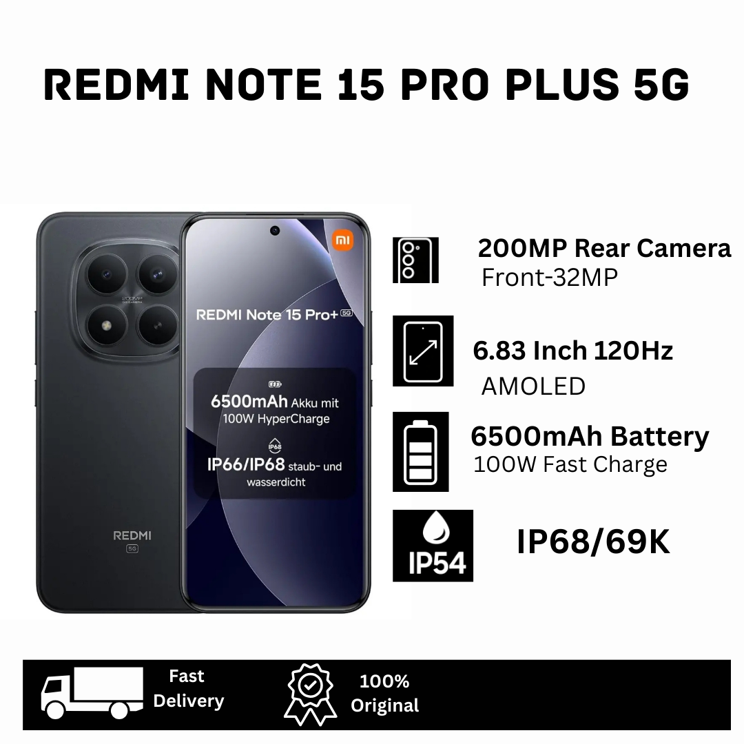 XIAOMI Redmi Note 15 Pro Plus 5G 512GB+24(12+12)GB 6.83" 3D Curved AMOLED 120Hz Display Dual SIM/e-SIM (200+8)MP Camera 6500mAh Battery 100W Charging On-Screen Fingerprint Note 15 Pro+ AI Smartphone