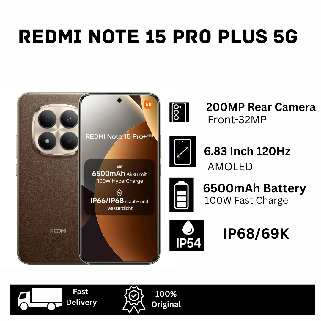 XIAOMI Redmi Note 15 Pro Plus 5G 512GB+24(12+12)GB 6.83" 3D Curved AMOLED 120Hz Display Dual SIM/e-SIM (200+8)MP Camera 6500mAh Battery 100W Charging On-Screen Fingerprint Note 15 Pro+ AI Smartphone