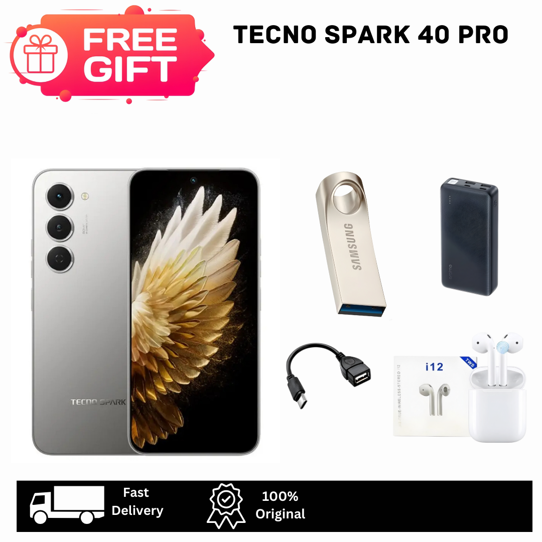 TECNO Spark 40 Pro 128GB+16(8+8)GB Dual SIM 6.78" 144Hz AMOLED Display 50MP Camera 5200mAh Battery 45W Fast Charger On-Screen Fingerprint IP64 Gorilla Glass 7i MTK Helio G100 Ultimate AI Smartphone