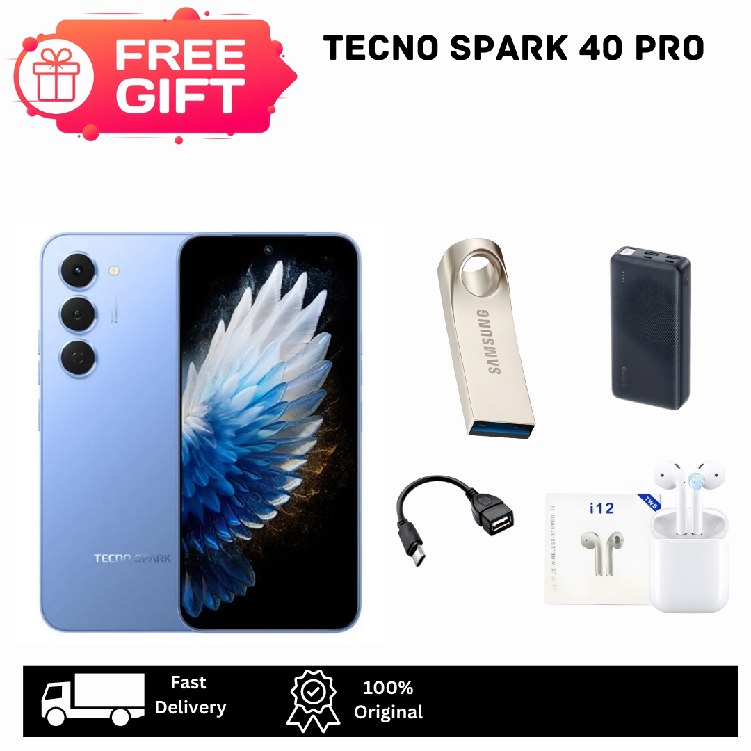TECNO Spark 40 Pro 128GB+16(8+8)GB Dual SIM 6.78" 144Hz AMOLED Display 50MP Camera 5200mAh Battery 45W Fast Charger On-Screen Fingerprint IP64 Gorilla Glass 7i MTK Helio G100 Ultimate AI Smartphone