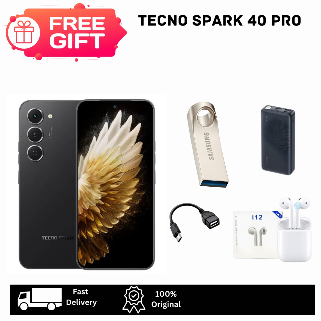 TECNO Spark 40 Pro 128GB+16(8+8)GB Dual SIM 6.78" 144Hz AMOLED Display 50MP Camera 5200mAh Battery 45W Fast Charger On-Screen Fingerprint IP64 Gorilla Glass 7i MTK Helio G100 Ultimate AI Smartphone