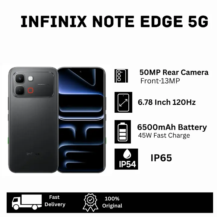 [Hot Deal🔥🔥] Infinix Note Edge 5G 256GB+16(8+8)GB Curved 6.78" 120Hz AMOLED Display 50MP Camera 6500mAh Battery 45W Fast Charging Dual SIM On-Screen Fingerprint Unlock Android 16 Smart AI Smartphone