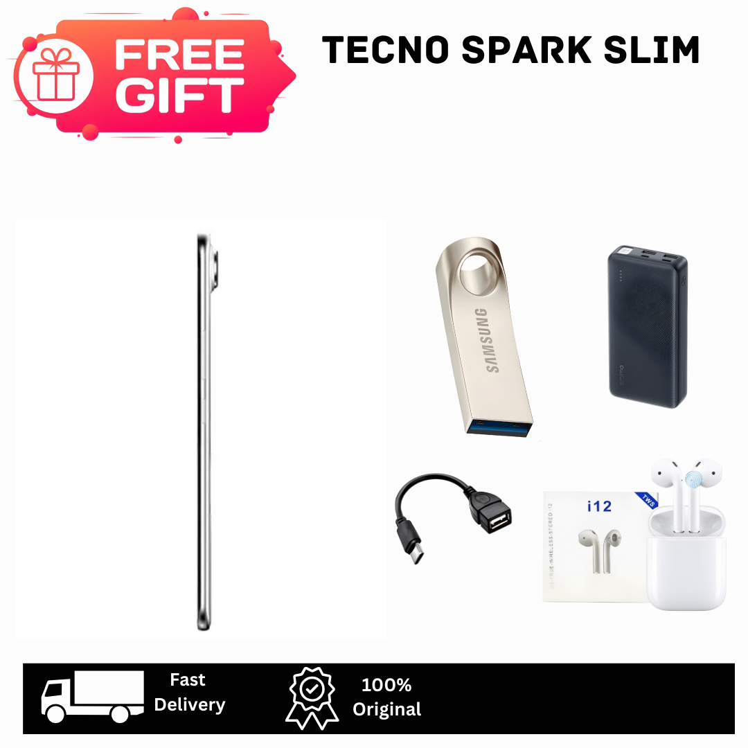 [Hot Deal🔥🔥] TECNO Spark Slim 256GB+16(8+8)GB 6.78" 144Hz Curved AMOLED Display Dual SIM On-Screen Fingerprint 50MP Camera 5160mAh Battery 45W Fast Charging MTK Helio G200 Smart AI Smartphone