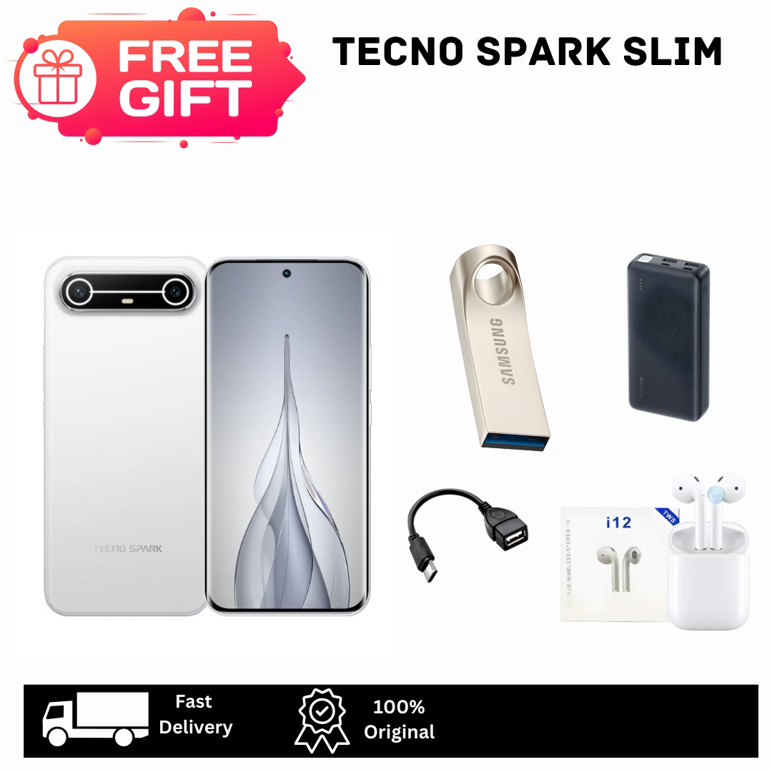 [Hot Deal🔥🔥] TECNO Spark Slim 256GB+16(8+8)GB 6.78" 144Hz Curved AMOLED Display Dual SIM On-Screen Fingerprint 50MP Camera 5160mAh Battery 45W Fast Charging MTK Helio G200 Smart AI Smartphone