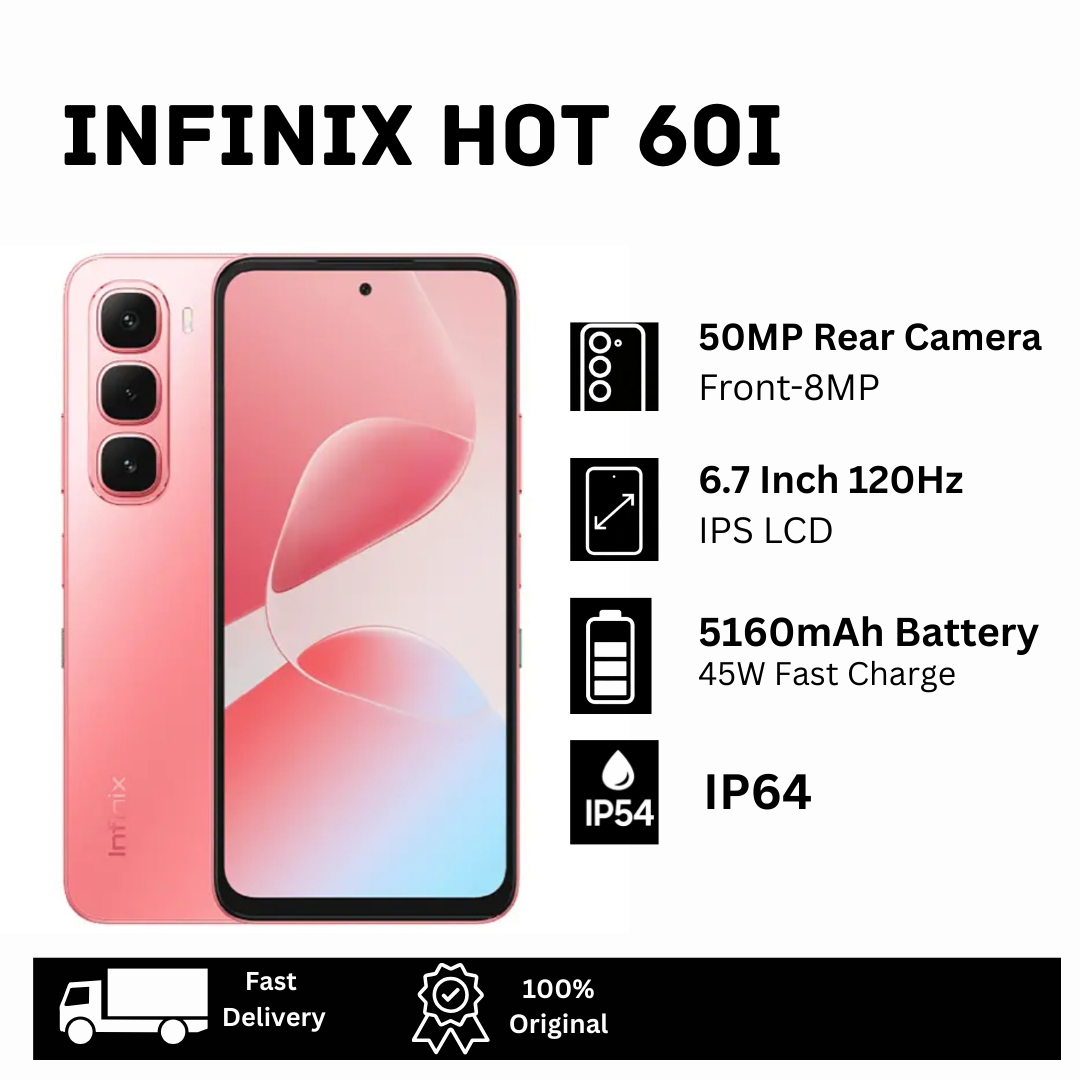 [Limited Discount🔥🔥] Infinix Hot 60i 128GB+8(4+4)GB 6.7" IPS LCD 120Hz Display 50MP Camera 5160mAh Battery 45W Fast Charging Dual SIM Fingerprint IP64 Rated Smart AI Smartphone