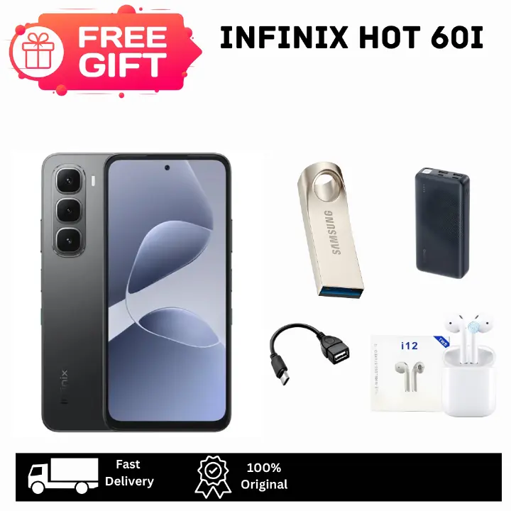 [Limited Discount🔥🔥] Infinix Hot 60i 256GB+16(8+8)GB 6.7" IPS LCD 120Hz Display 50MP Camera 5160mAh Battery 45W Fast Charging Dual SIM Fingerprint IP64 Rated Smart AI Smartphone