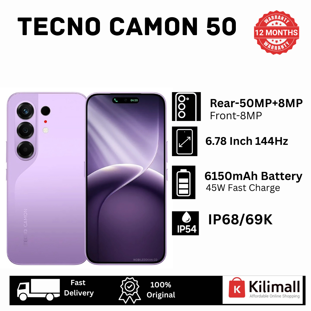 [New Arrival 🔥🔥] TECNO Camon 50 256GB+16(8+8)GB On-Screen Fingerprint 6.78" 144Hz AMOLED Display Dual SIM (50+8)MP Camera 6150mAh Battery 45W Charging IP68/69K Smart AI Android 16 Smartphone