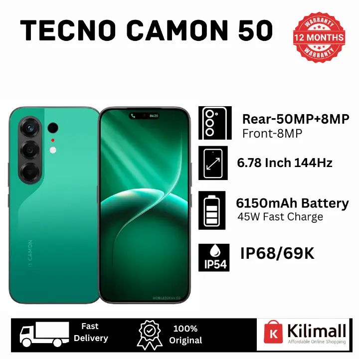 [New Arrival 🔥🔥] TECNO Camon 50 256GB+16(8+8)GB On-Screen Fingerprint 6.78" 144Hz AMOLED Display Dual SIM (50+8)MP Camera 6150mAh Battery 45W Charging IP68/69K Smart AI Android 16 Smartphone