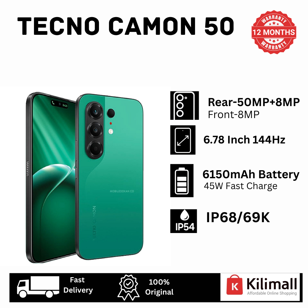 [New Arrival 🔥🔥] TECNO Camon 50 256GB+16(8+8)GB On-Screen Fingerprint 6.78" 144Hz AMOLED Display Dual SIM (50+8)MP Camera 6150mAh Battery 45W Charging IP68/69K Smart AI Android 16 Smartphone
