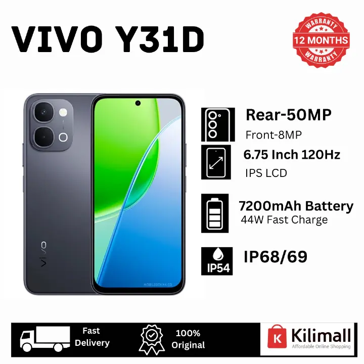 [New Arrival🔥🔥] VIVO Y31d 256/128GB+12(6+6)GB 6.75" 120Hz IPS LCD Display 50MP Camera 7200mAh Battery 44W Fast Charging FIngerprint Unlock Dual SIM IP68/69 Android 16 Origin OS AI Smartphone