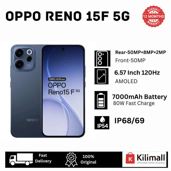 [SUPER DEAL🔥🔥] OPPO Reno15 F 5G 512GB+12GB 6.57" 120Hz AMOLED Display On-Screen Fingerprint (50+8+2)MP Camera 7000mAh Battery 80W Fast Charging Snapdragon 6 Gen 1 SoC IP68/69 AI Smartphone Reno 15 F