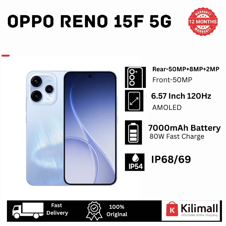 [SUPER DEAL🔥🔥] OPPO Reno15 F 5G 512GB+12GB 6.57" 120Hz AMOLED Display On-Screen Fingerprint (50+8+2)MP Camera 7000mAh Battery 80W Fast Charging Snapdragon 6 Gen 1 SoC IP68/69 AI Smartphone Reno 15 F