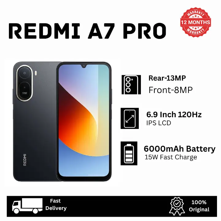 [Brand New🔥🔥] XIAOMI Redmi A7 Pro 128GB/64GB+8(4+4)GB 6.9" 120Hz IPS LCD Dual SIM 13MP Camera 6000mAh Battery 15W Fast Charging Fingerprint Unlock Virtual Proximity Sensors Android Smartphone