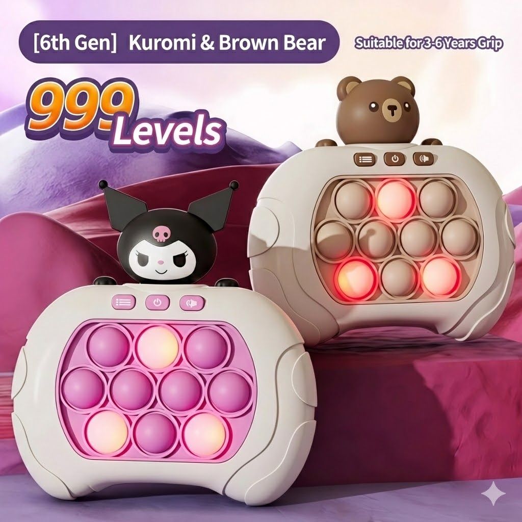 Bear Pop It Game Console - Light-Up Fast Push Fidget Toy for Kids, Hand-Eye Coordination Training