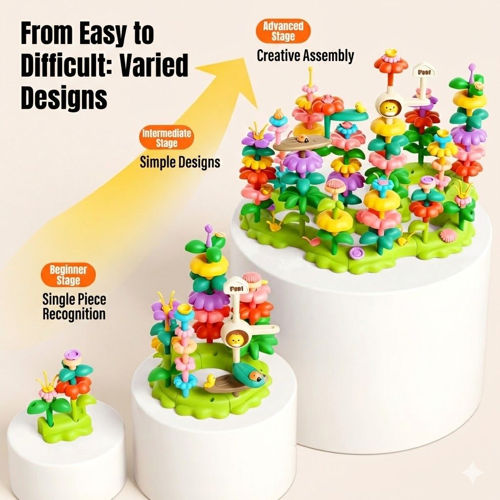 Toddler Flower Garden Building Toys - STEM Educational Playset for Preschoolers, DIY Floral Arrangement Kit