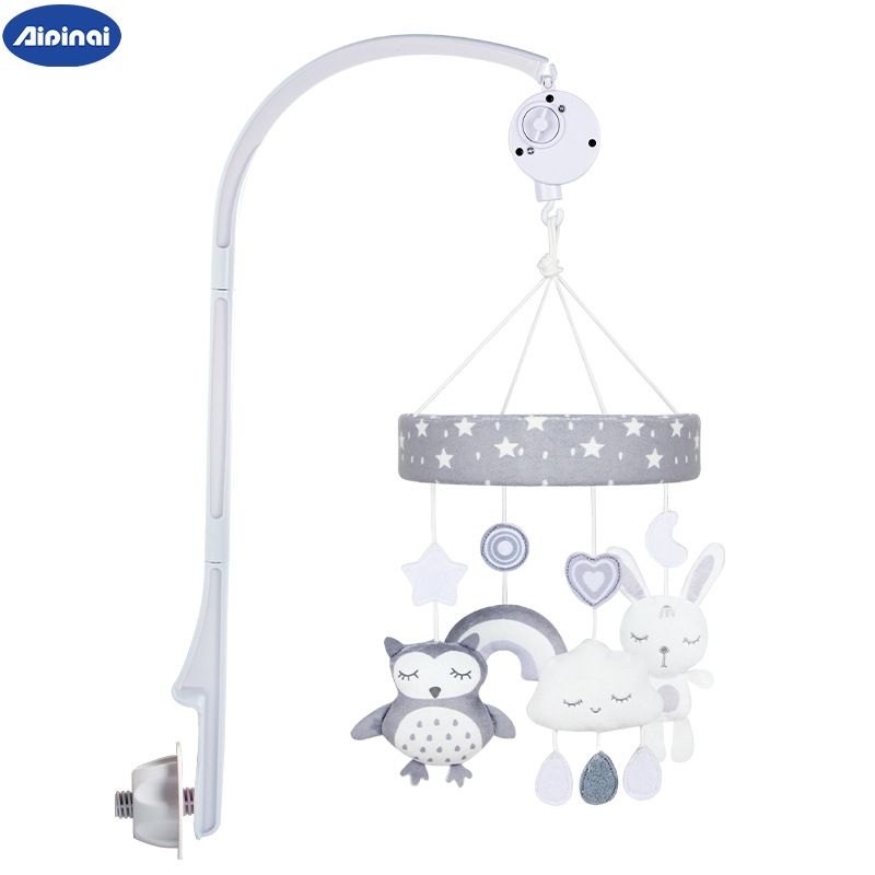 Soft PP Cotton Baby Crib Mobile with Music - 360° Rotating Animal Rattle for Newborn Sensory Development