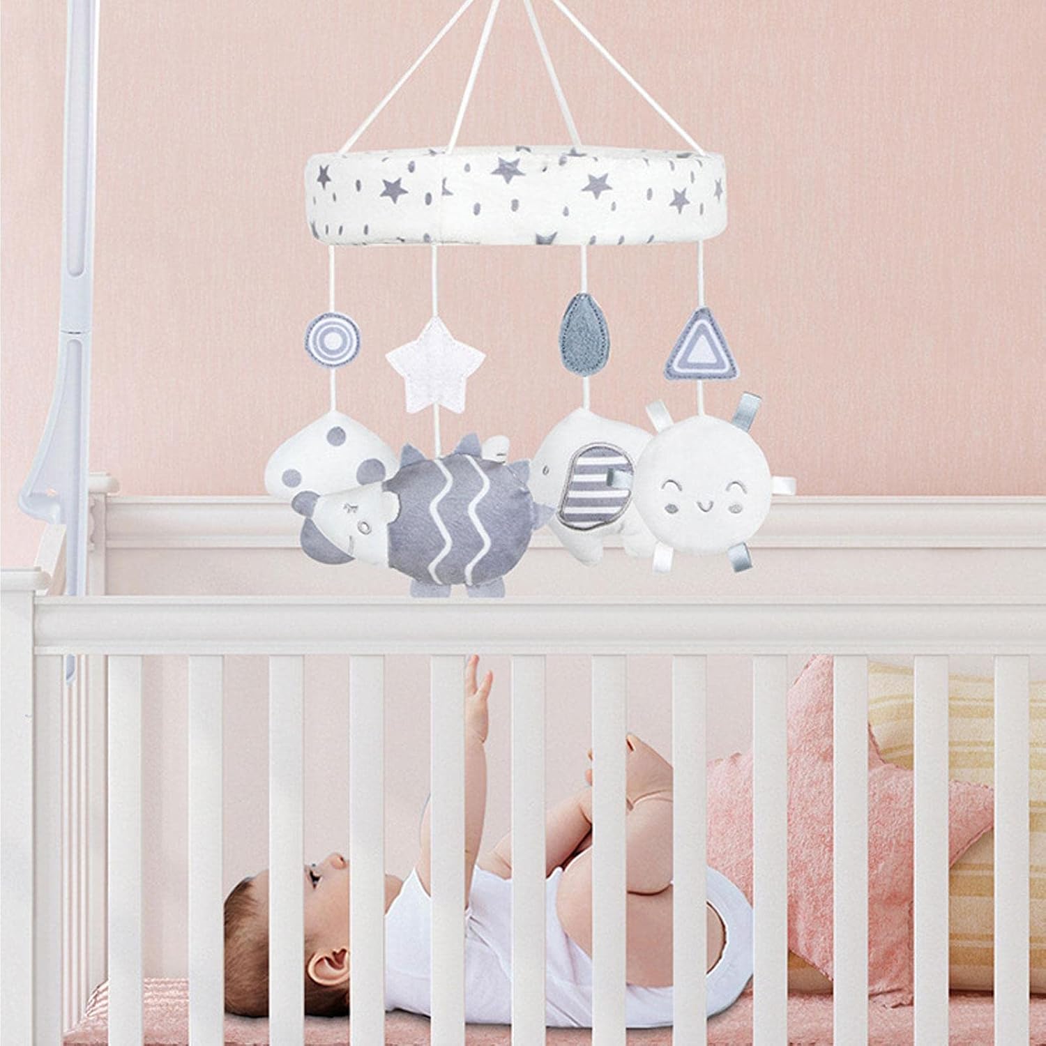 Soft PP Cotton Baby Crib Mobile with Music - 360° Rotating Animal Rattle for Newborn Sensory Development