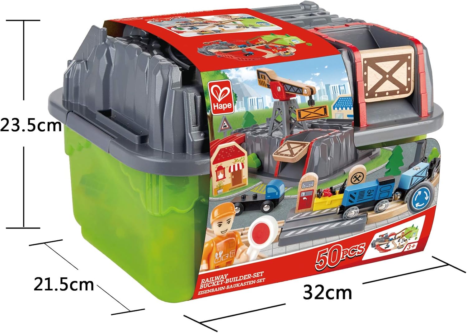 Kids Wooden Train Track Set with Crane & Mountain Tunnel - Educational Railway Playset for Toddlers