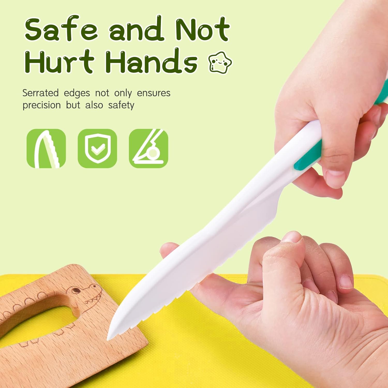 Kids Safe Cooking Set, Toddler Montessori Kitchen Tools with Wooden Knife & Cookie Cutters