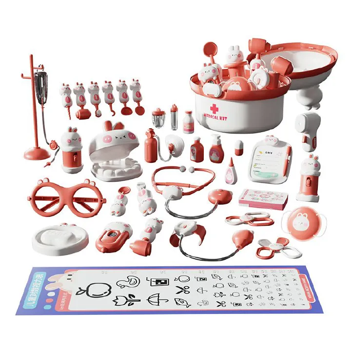 Kids Pretend Play Doctor Kit with Rabbit Storage Box, 30+ Pieces Medical Role Play Set, Educational Toy for Toddlers Boys Girls 3+