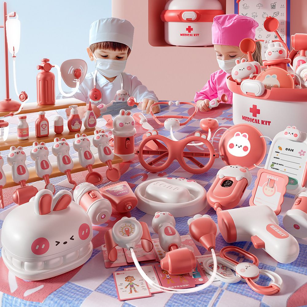 Kids Pretend Play Doctor Kit with Rabbit Storage Box, 30+ Pieces Medical Role Play Set, Educational Toy for Toddlers Boys Girls 3+