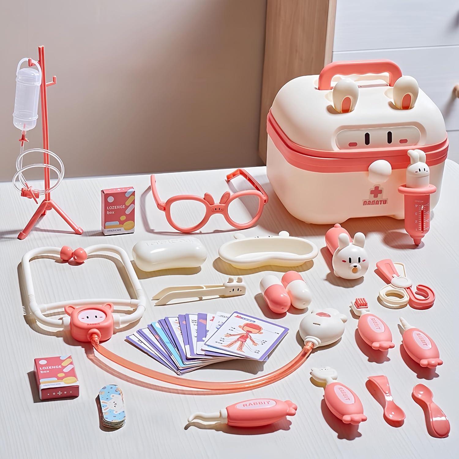 Kids Pretend Play Doctor Kit with Rabbit Storage Box, 30+ Pieces Medical Role Play Set, Educational Toy for Toddlers Boys Girls 3+