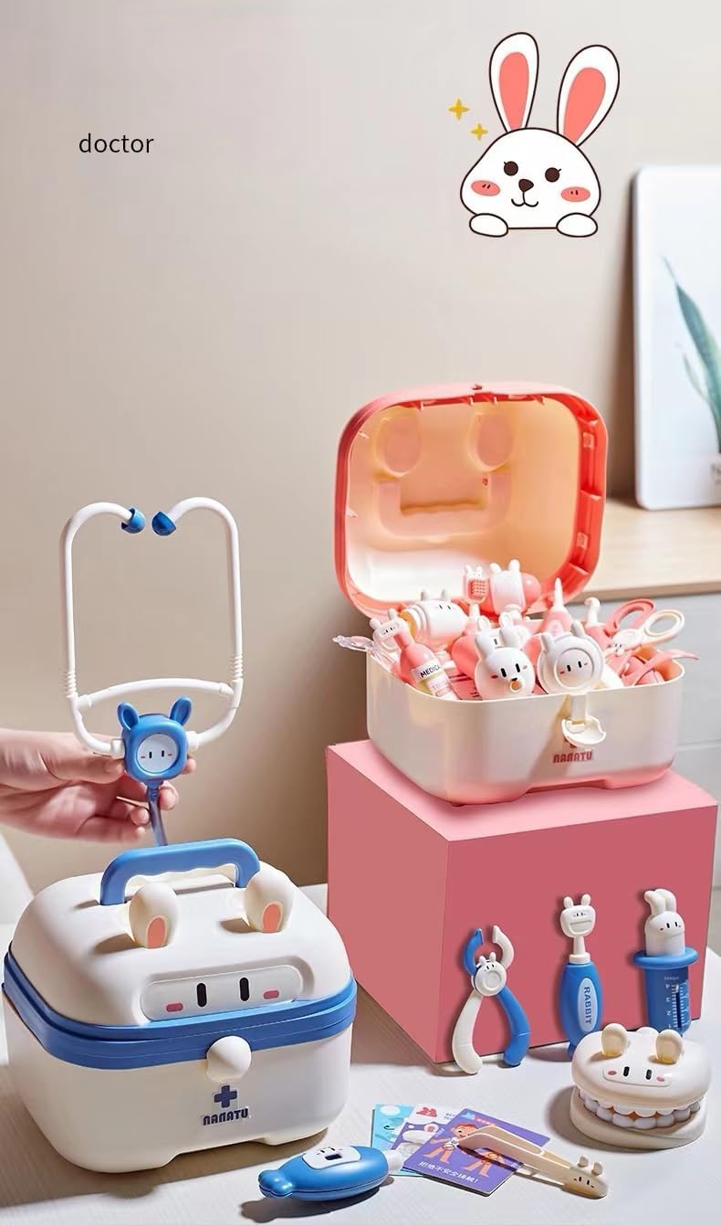Kids Pretend Play Doctor Kit with Rabbit Storage Box, 30+ Pieces Medical Role Play Set, Educational Toy for Toddlers Boys Girls 3+