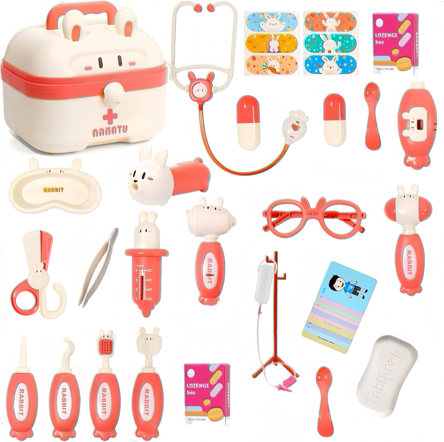 Kids Pretend Play Doctor Kit with Rabbit Storage Box, 30+ Pieces Medical Role Play Set, Educational Toy for Toddlers Boys Girls 3+