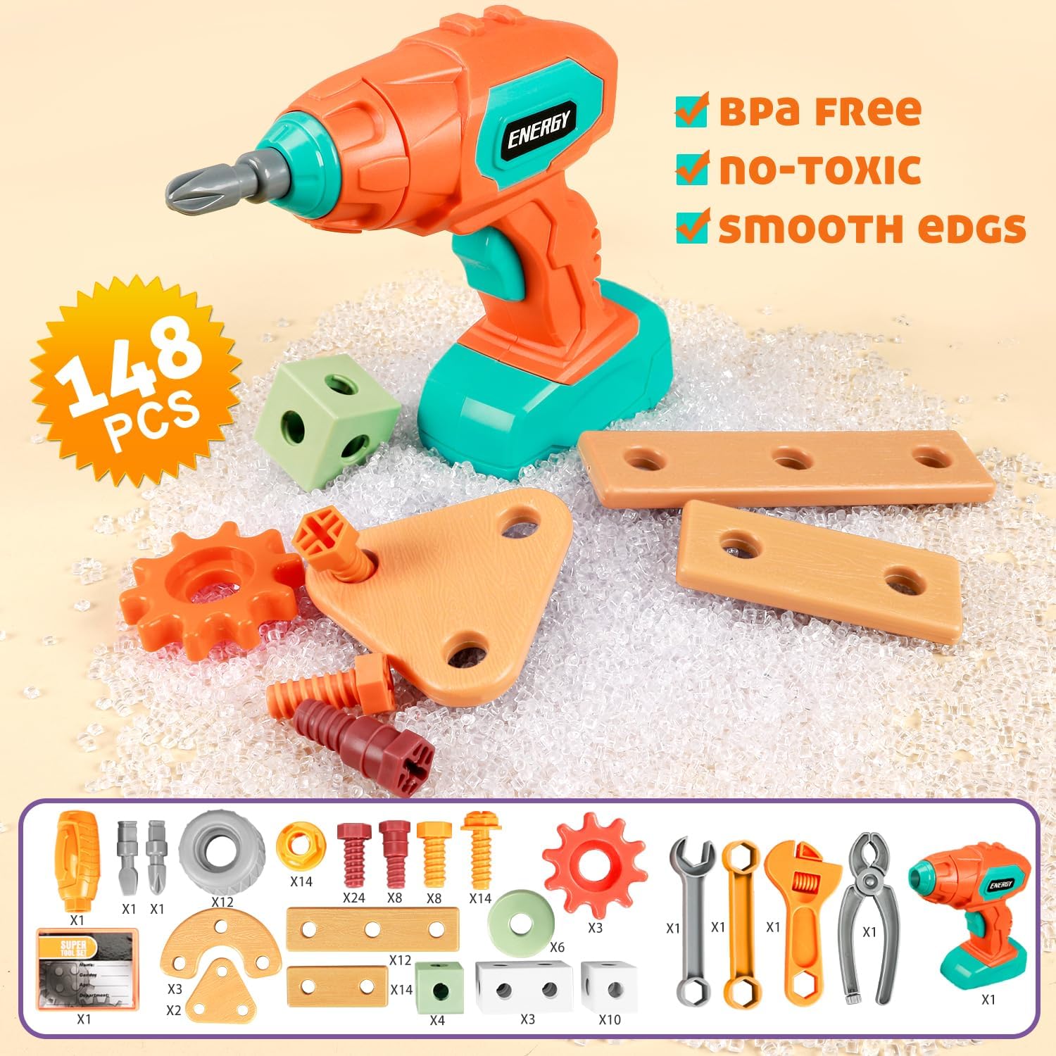 STEM Building Set with Toolbox & Electric Drill, Creative Construction Engineering Toys for Kids' Fine Motor Skills